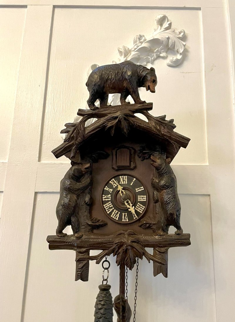 Quality Antique Black Forest Carved Bear Cuckoo Clock